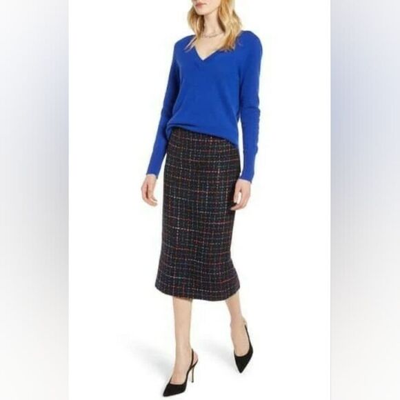 Halogen Cobalt Blue Cashmere Double V-Neck Sweater M - Picture 6 of 7